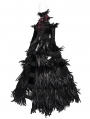 Black Gothic Feather Gown Dress with Detachable Collar and Sleeves