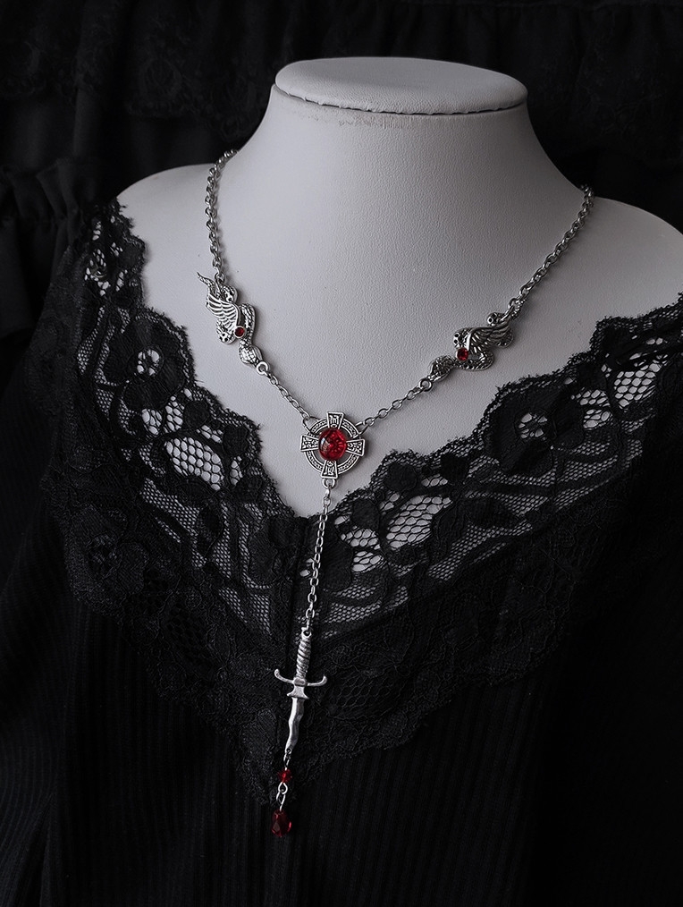 Silver Gothic Snake Wings Retro Cross Pendant Necklace