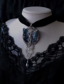 Black Gothic Skull Butterfly Crystal Pendant Velvet Choker