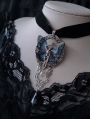 Black Gothic Skull Butterfly Crystal Pendant Velvet Choker