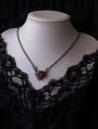 Dark Gothic Skeleton Claw Red Heart Crystal Pendant Necklace