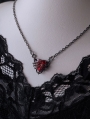 Dark Gothic Skeleton Claw Red Heart Crystal Pendant Necklace