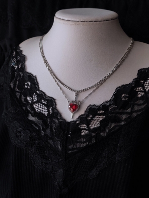 Silver Sword Double Layered Heart Crystal Pendant Necklace