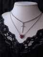 Silver Sword Double Layered Heart Crystal Pendant Necklace