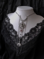 Silver Gothic Crow Pentagram Crescent Cross Pendant Necklace