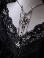 Silver Gothic Crow Pentagram Crescent Cross Pendant Necklace