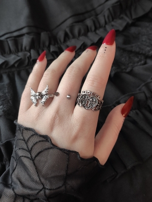 Silver Gothic Dark Baroque Carved Keyhole Ring