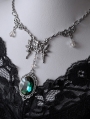 Silver Retro Gothic Skull Green Crystal Pendant Necklace