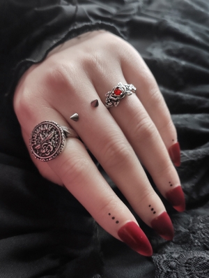 Silver Punk Gothic Blood Rose Red Crystal Ring