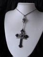 Black Gothic Crow Pentagram Skull Wings Cross Pendant Necklace