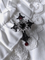 Black and Silver Retro Flaming Heart Cross Ring