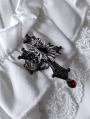 Black and Silver Retro Flaming Heart Cross Ring