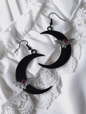 Black Gothic Vampire Bat Crescent Drop Earrings