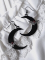 Black Gothic Vampire Bat Crescent Drop Earrings