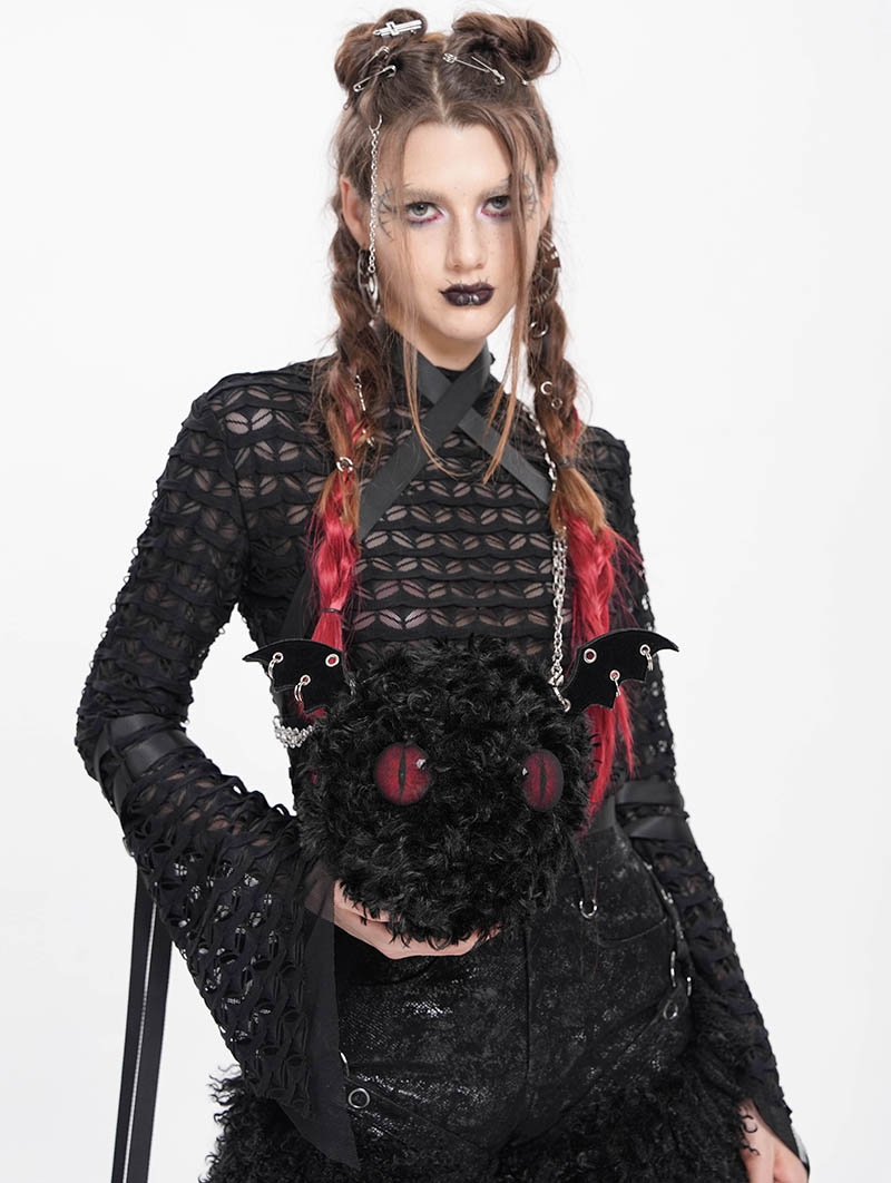 Black Gothic Batwing Round Devil Plush Bag