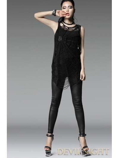 Black Sleeveless Spider Web Gothic Shirt for Women