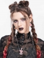 Silver and Red Gothic Skeleton Pearl Pendant Necklace