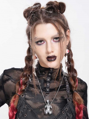 Silver Gray Gothic Punk Bondage Pendant Necklace