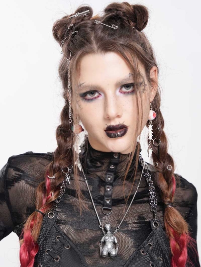 Silver Gray Gothic Punk Bondage Pendant Necklace