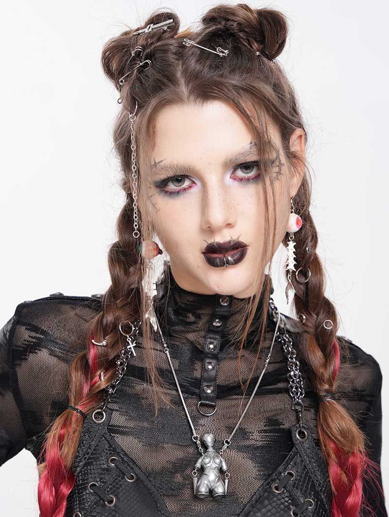 Silver Gray Gothic Punk Bondage Pendant Necklace