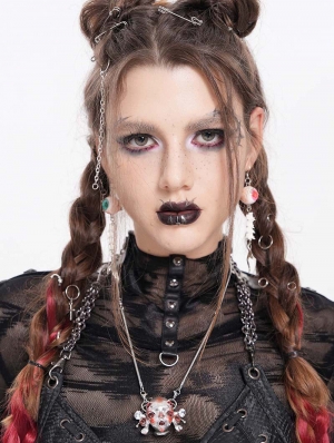 Silver Gray Gothic Demon Crystal Pendant Necklace