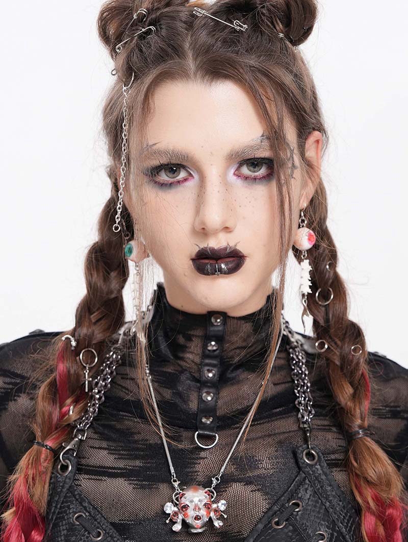 Silver Gray Gothic Demon Crystal Pendant Necklace