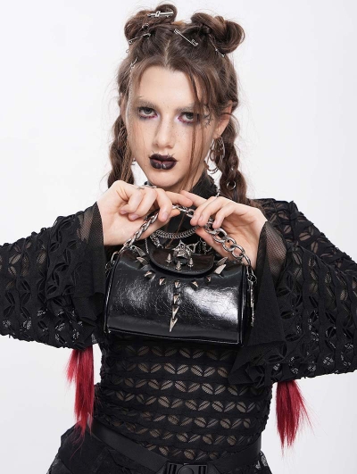 Black Gothic Metallic Skull Spliked Faux Leather Bag
