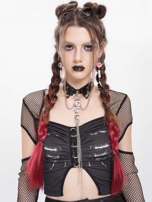 Black Gothic Skull Chain Pendant Faux Leather Choker