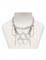Silver Punk Pentagram Pendant Layered Chain Necklace