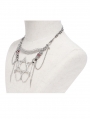 Silver Punk Pentagram Pendant Layered Chain Necklace