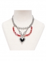 Silver Punk Heart Crystal Beaded Pendant Chain Necklace