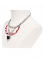 Silver Punk Heart Crystal Beaded Pendant Chain Necklace