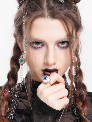 Silver Blue Gothic Eyeball Ring