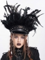 Black Gothic Punk Feather Trim Faux Leather Hat