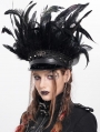 Black Gothic Punk Feather Trim Faux Leather Hat