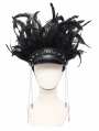 Black Gothic Punk Feather Trim Faux Leather Hat