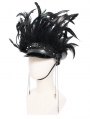 Black Gothic Punk Feather Trim Faux Leather Hat