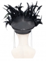 Black Gothic Punk Feather Trim Faux Leather Hat