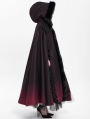 Black and Red Gothic Hooded Embroidered Fur Long Cloak for Women