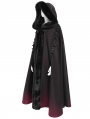 Black and Red Gothic Hooded Embroidered Fur Long Cloak for Women