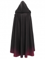Black and Red Gothic Hooded Embroidered Fur Long Cloak for Women