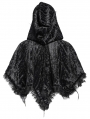 Black Gothic Floral Hooded Irregular Short Cloak for Women