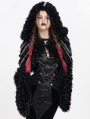 Black Gothic Punk Chain Faux Fur Short Hooded Cloak for Women