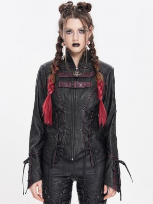 Black Gothic Punk Irregular Lace-Up Short Jacket for Women