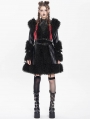 Black Gothic Punk Faux Leather Fur Trim Hooded Jacket for Women