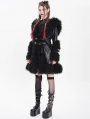 Black Gothic Punk Faux Leather Fur Trim Hooded Jacket for Women