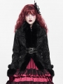 Black Gothic Retro Faux Fur Trim Leather Short Jacket for Women