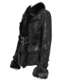 Black Gothic Retro Faux Fur Trim Leather Short Jacket for Women
