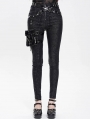 Black Gothic Punk Side Thigh Pocket Pants for Women