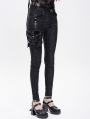 Black Gothic Punk Side Thigh Pocket Pants for Women